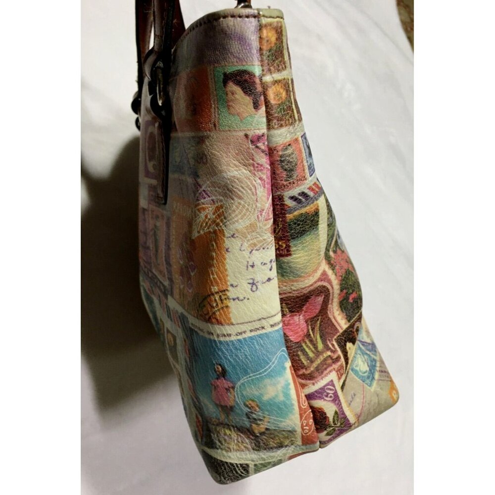 Fossil Leather Handbag Coronado Vintage Stamps Print Satchel NO SHOULDER STRAP - Picture 12 of 16